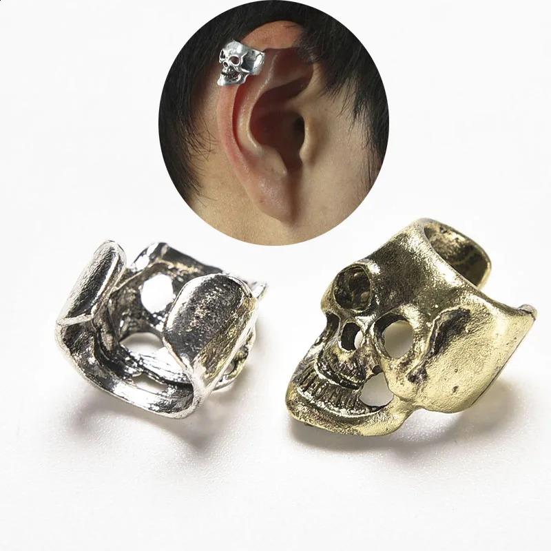 2pcspair Vintage Antique Ear Cuff Punk Small Hollow Skull Charm Clip Earrings Jewelry 241225
