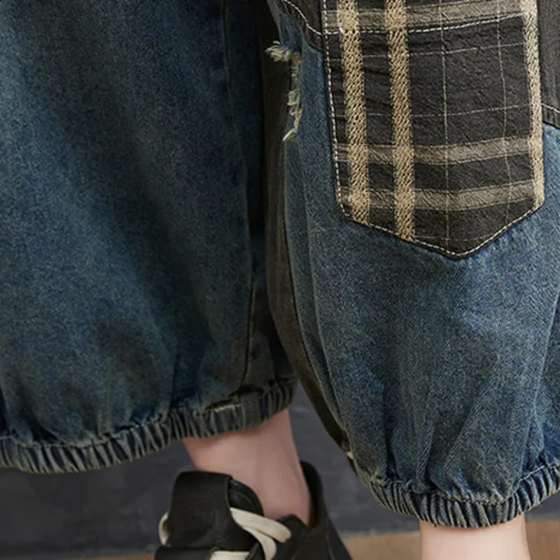 #1429 Spring Summer Denim Overalls For Women Big Pockets Loose Long Jeans Jumpsuits Sleeveless Spaghetti Strap Denim Jumpsuits 241230