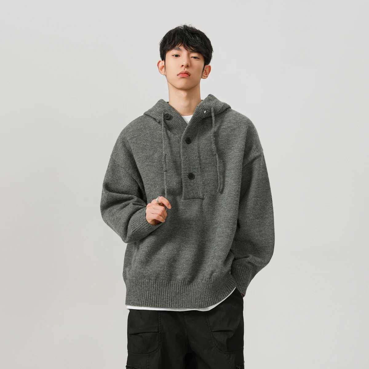 950G thick short sleeved mens streetwear loose casual retro floral knit hooded sweatshirt autumn mens hooded sweatshirt W241230