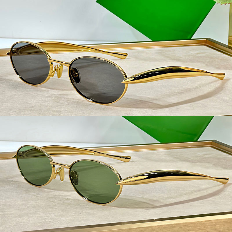 Luxury Designer Women Sardine Pilot Sunglasses Womens Oval Metal Sunglasses BV1386 Gold Metal Frame Sardine Shaped Legs UV400 Polarized Lenses Lady Casual Glasses