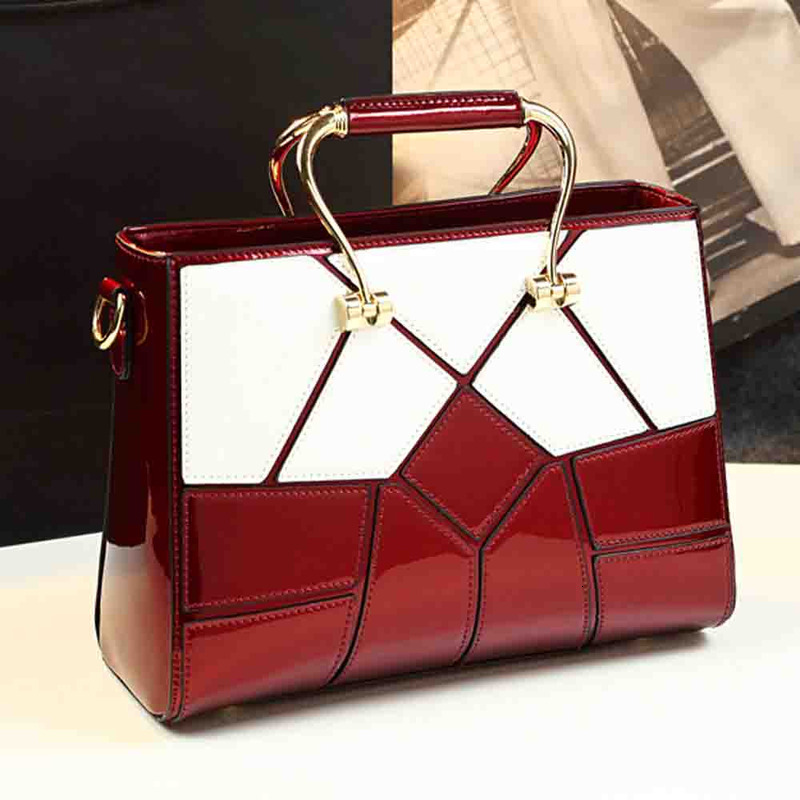 Unique Style Women Top Handle Bag High Quality Patent Leather Plaid Print Handbag Elegant Madam Dinner Purses 2023 New