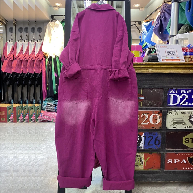 Cow Coveralls Women Autumn Streetwear Embroidery Lapel Button Denim Wide Leg Jumpsuit High Waist One-piece Pants Romper 241230