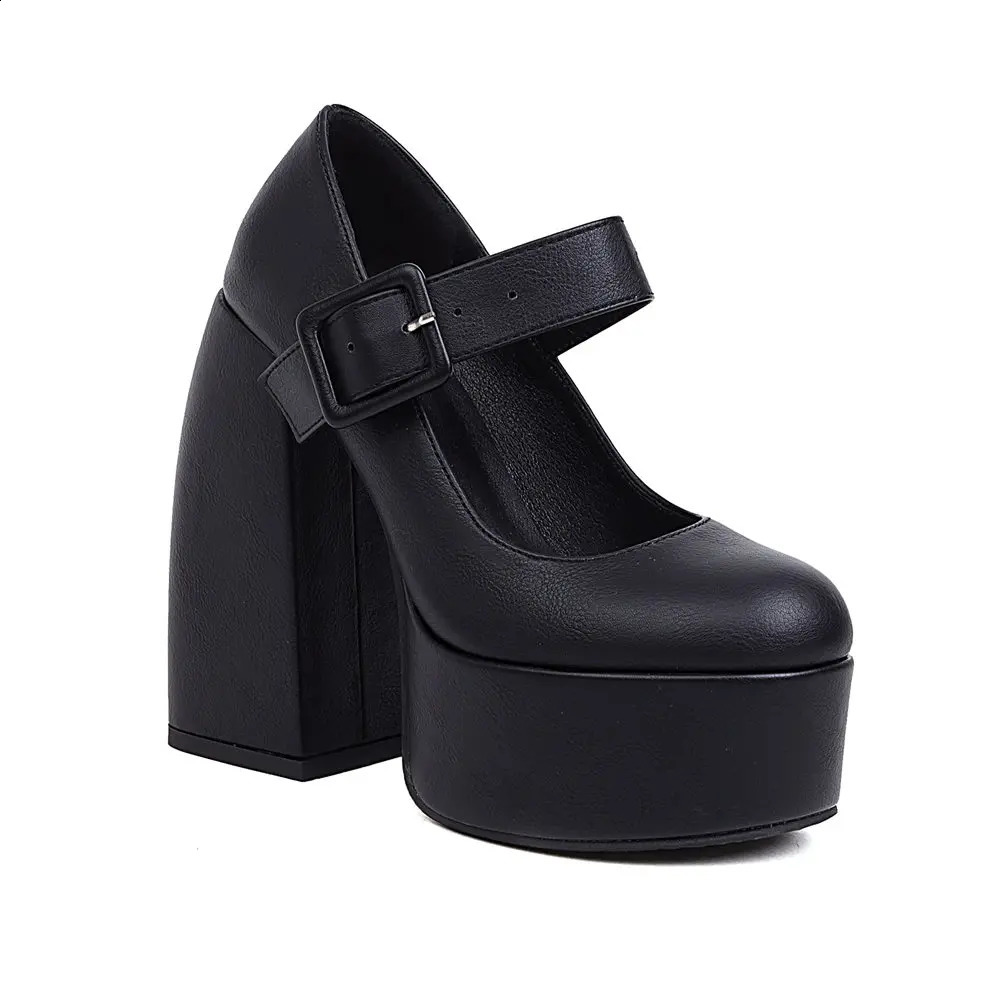 Plus Size 44 Womens Black y2k Platform Shoes Vintage Spring Summer White Block High Heels Mary Janes Pumps 241227