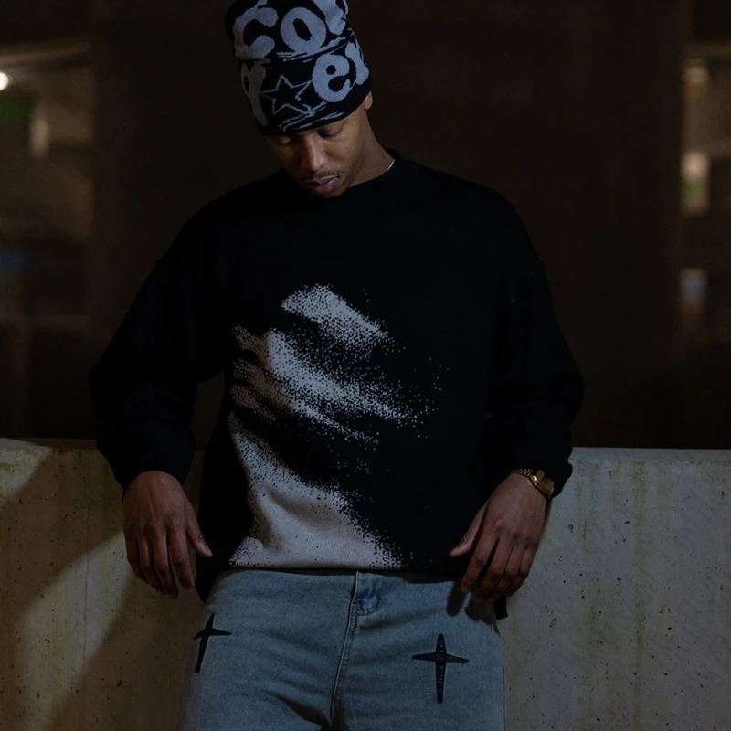 Y2k Harajuku Aesthetics Vintage Loose Punk Streetwear Knitted Unisex Rock Goth Graphic Print Knit Pullover Hip Hop Top Sweater 241223Z