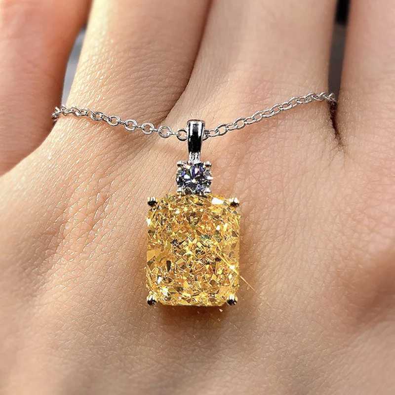 925 sterling silver yellow square cubic zirconia pendant necklace exquisite engagement necklace for women Tren jewelry gift W241230
