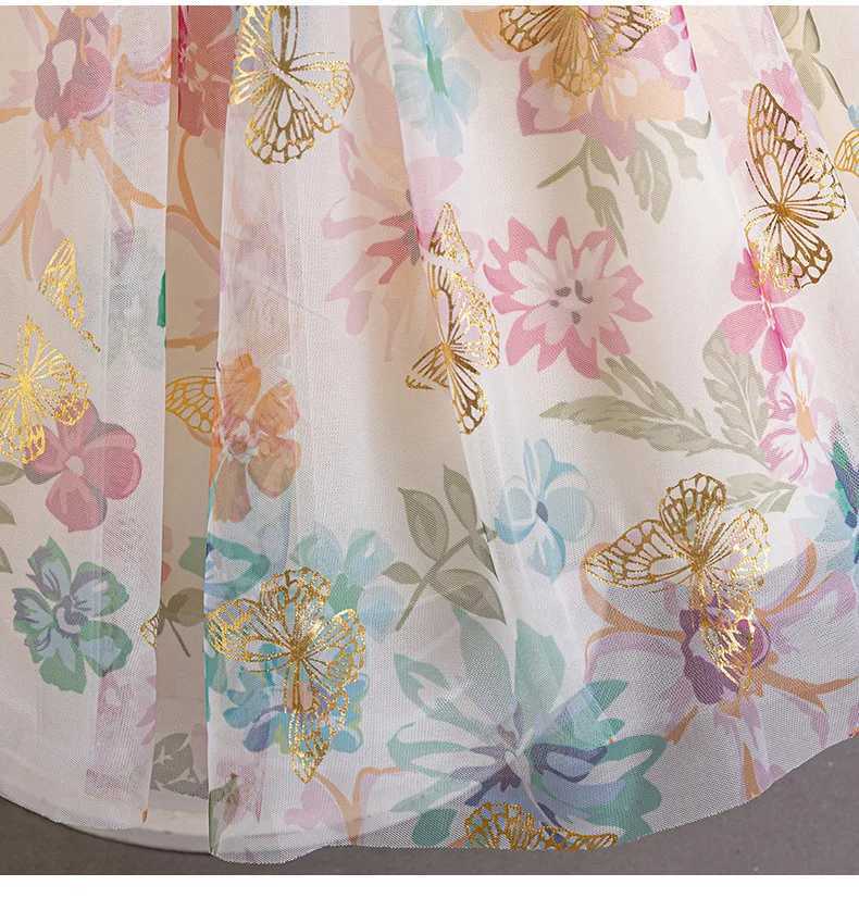 Girl's Dresses Girls new bubble sleeve big bow print sweet and cute princess dress graduate evening gown Y250227DEFX