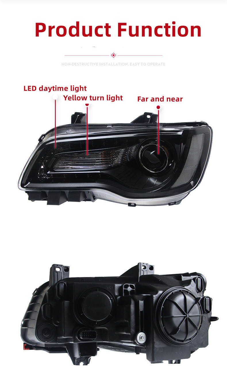 Headlights For Chrysler 300C 20 11-20 17 LED Daytime Lights Front Lamp Dual Beam Lens LED Headlight