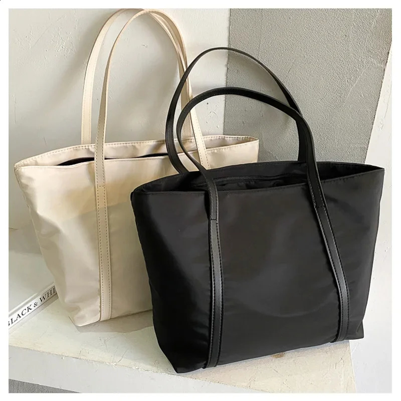 Simple Solid Color Shoulder Bag Handbag Oxford Top-handle Female Large Capacity Shopping Street Zipper Bags for Women 241227