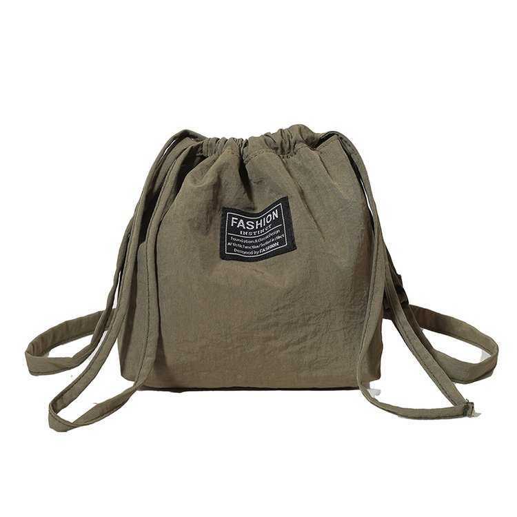 Japanese and Korean Artistic Single Shoulder Crossbody Bag Drawstring Small Bag Niche Solid Color Fashionable Lightweight Mini Phone Nylon Bag for Wom