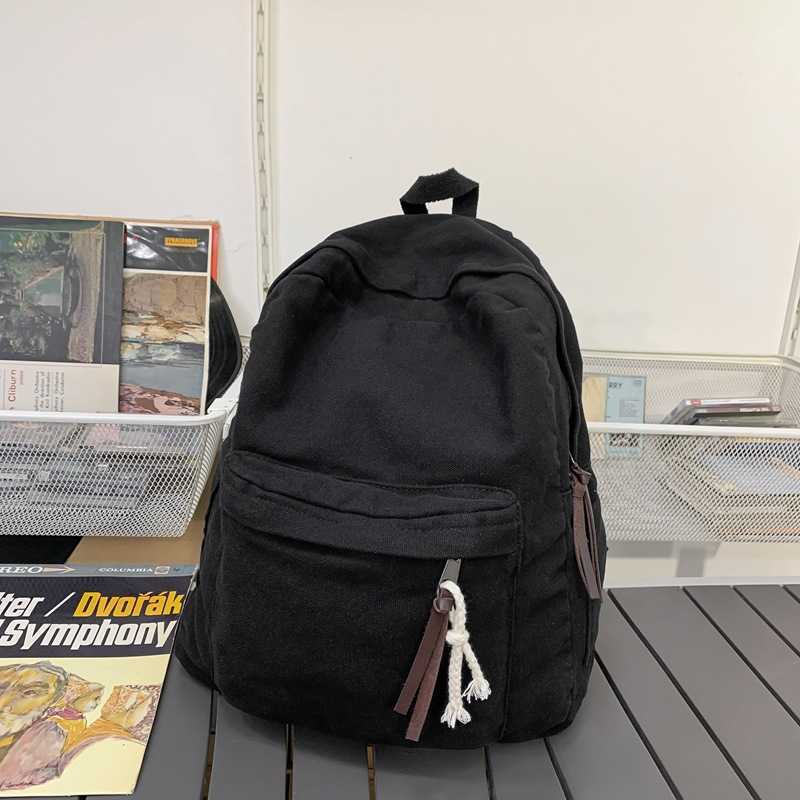 Korean version large capacity washed canvas backpack solid color backpack for male and female college students backpack travel backpack trend 241230