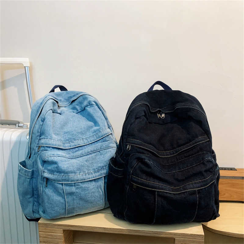 Washed denim canvas backpack for women 2024 new classic fashion backpack, large capacity college student class backpack 241230