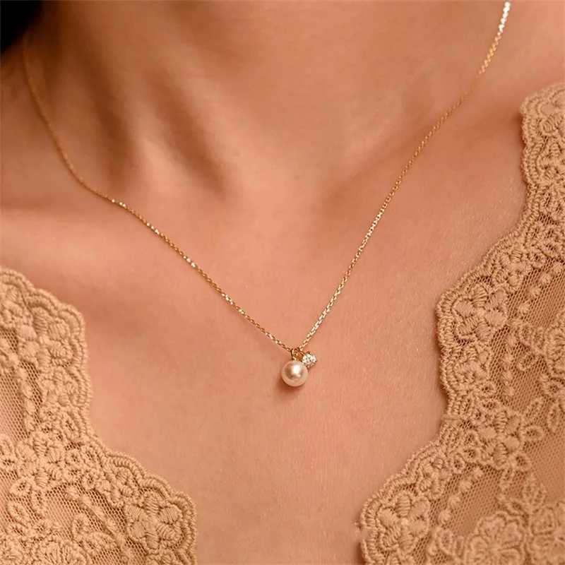 925 sterling silver gold-plated 14K gold shell pearl zircon pendant necklace suitable for womens simple French wedding jewelry decoration W241230