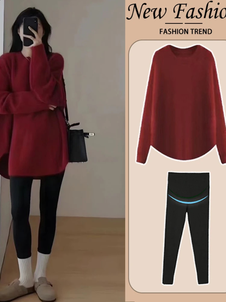 Autumn and Winter Maternity Sweaters Solid Color Side Split Batwing Sleeve Long Sleeve Pregnant Woman Knitting Pullovers Coats 241230