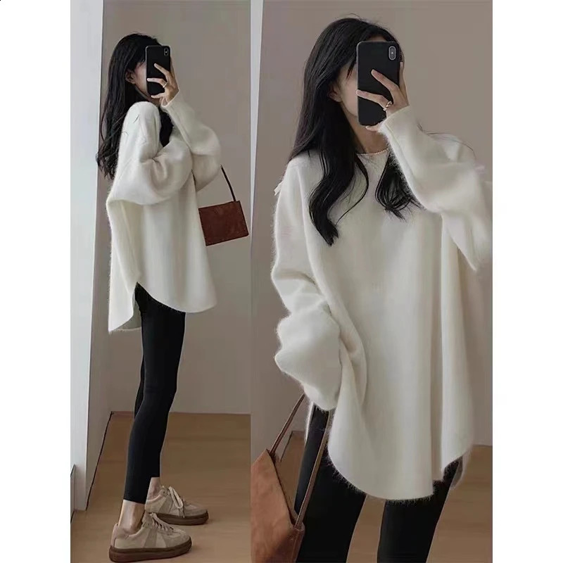 Autumn and Winter Maternity Sweaters Solid Color Side Split Batwing Sleeve Long Sleeve Pregnant Woman Knitting Pullovers Coats 241230