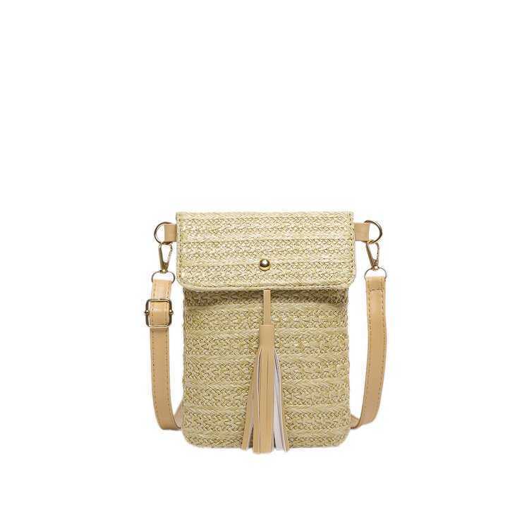 Straw Woven Bag Small Bag 2024 Trend Versatile Women's Small Bag Woven Small Square Bag New Tassel Phone Bag