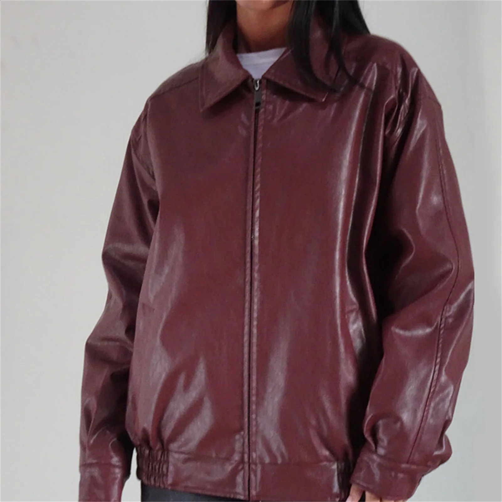 hirigin Womens Oversized Zip Up Leather Jackets Faux Motorcycle Bomber Coats 2024 Fall Fashion Outfits Winter Clothes 241223