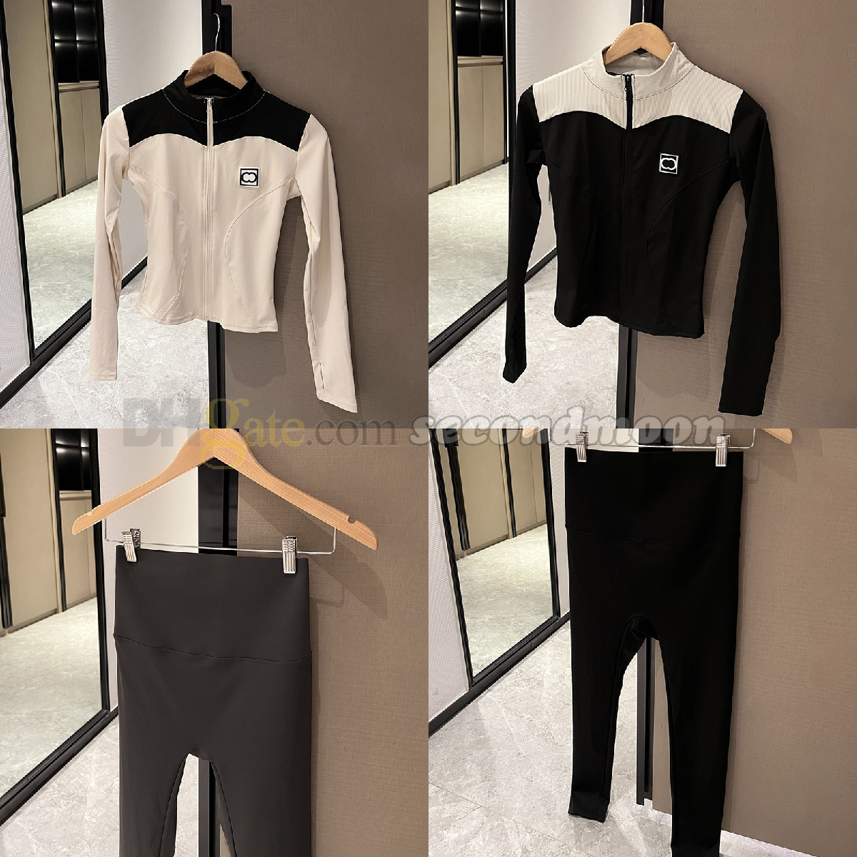 Women Autumn Winter Tracksuit Tight Fitted Yoga Leggings Stand Collar Coat Elastic Fabric Gym Pants