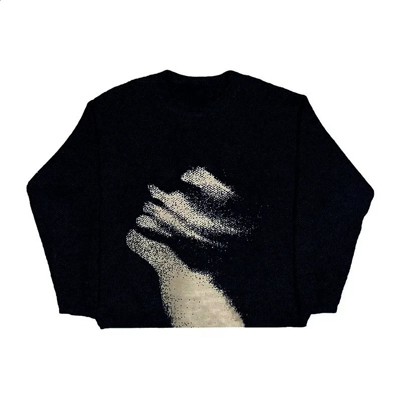 Y2k Harajuku Aesthetics Vintage Loose Punk Streetwear Knitted Unisex Rock Goth Graphic Print Knit Pullover Hip Hop Top Sweater 241223Z