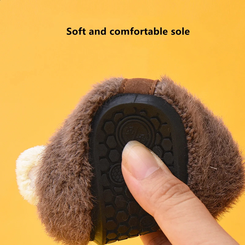 Children Cotton Slippers Solid Warm Kids Winter Home Shoes Boys Girls Plush Floor Shoes Indoor Soft Sole Anti-slip Home Shoes 241230bj