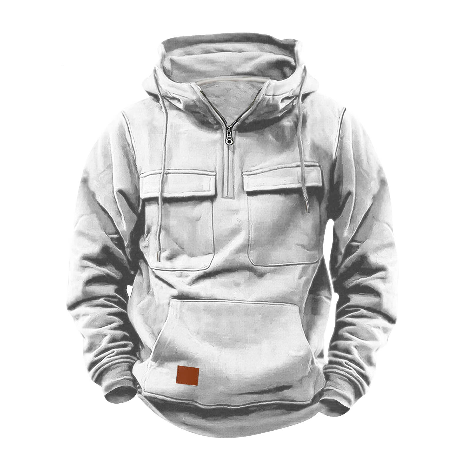 foreign trade american retro tough guy front shoulder hoodie men hooded zipper thick loose ins men motorcycle pullover clothes