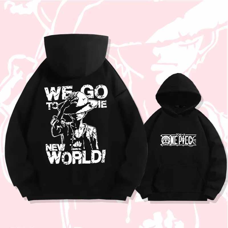 One piece Luffy mens and womens hooded sweatshirt autumn and winter long sleeved wool warm sportswear comfortable super large hooded zipper W241230