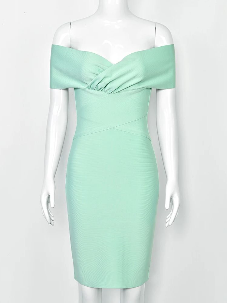 Sexy Off Shoulder V Party Bandage Dress 2023 Women Summer Green Bodycon Tight Elegant Tail Club XL Evening Vestido