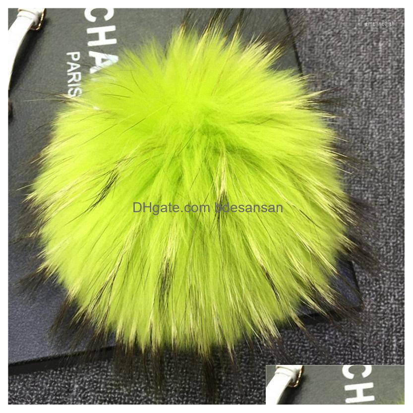 Keychains Lanyards 16Cm Luxury Fluffy Real Raccoon Fur Ball Pompom Plush Size Genuine Keychain Metal Ring Pendant Bag Charm K042Red Dhoia