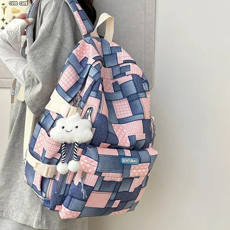 Cowboy Contrasting Color Backpack Casual Versatile Personalized Backpack Niche n Large Capacity Student Travel Bag 241230