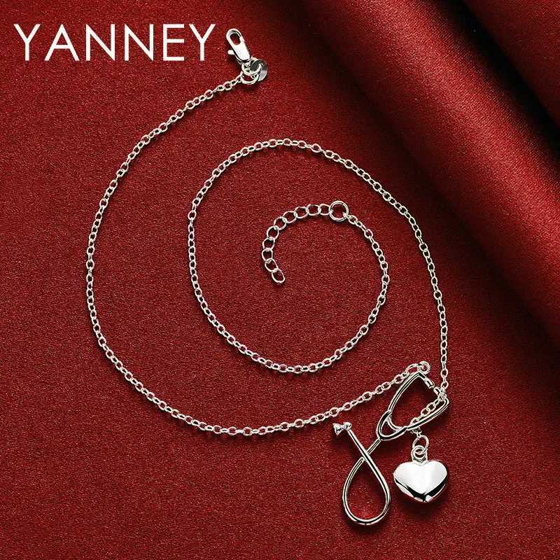 Luxury 925 sterling silver 18 inch high-quality Stethoscope heart-shaped necklace suitable for womens fashion charm gifts wedding jewelry W241230