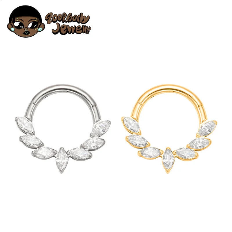 ASTM F136 Ear Piercing Marquise CZ Hinged Segment Nose Ring Cartilage Hoops Women Rook Septum Clicker Piercing Jewelry 241230