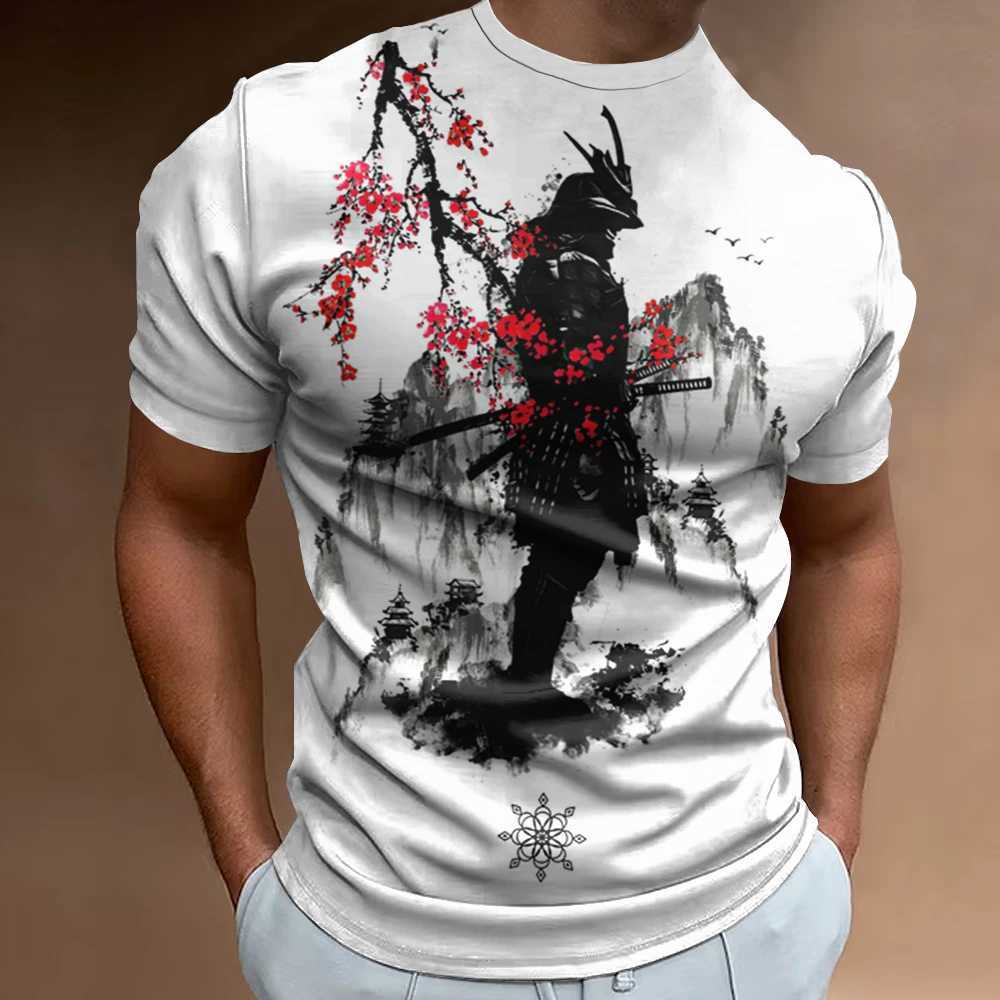 New 3D Japanese samurai printed mens T-shirt retro casual mens clothing loose oversized T-shirt summer mens short sleeved 2024 top W241230