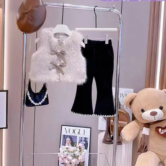 Girls faux Fur Vest Autumn and Winter Item Childrens Western-style Thickened Small Fragrant Vest Shoulder Jacket 241230