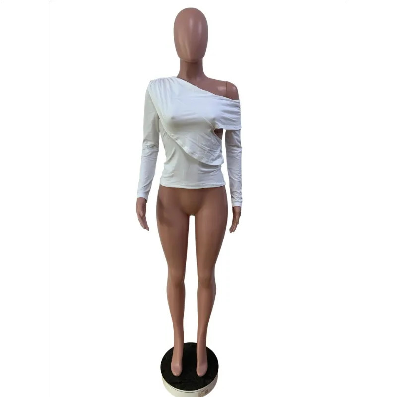 Elegantly Corseted Top Women Long Sleeves Irregular Hollow Out T Shirt Spring Fashion Skew Sleeves Slim Tees Y2k Woman Clothing 241224