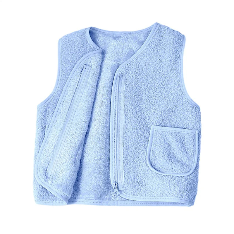Childrens Winter Lamb Wool Undershirt Boys Girls V-Neck Zipper Jacket Baby Warm Coat Vest 0-8 Years Old 241230