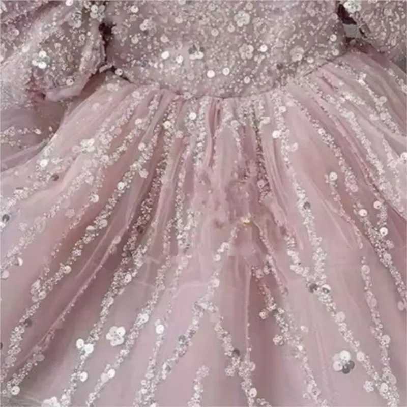 Girl's Dresses Baby girl princess sequin dress with shoulder puff sleeves baby toddler thin gauze Vestido birthday party baby costume 1-14Y Y2502