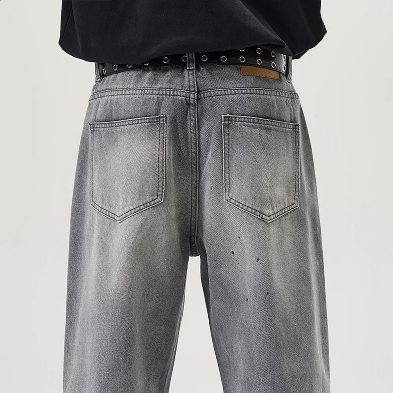 Gray Gradient Washed Sashes Flare Jeans Mens Streetwear Baggy Y2K Bell-bottoms Harajuku Loose Casual Denim Trousers Male 241230