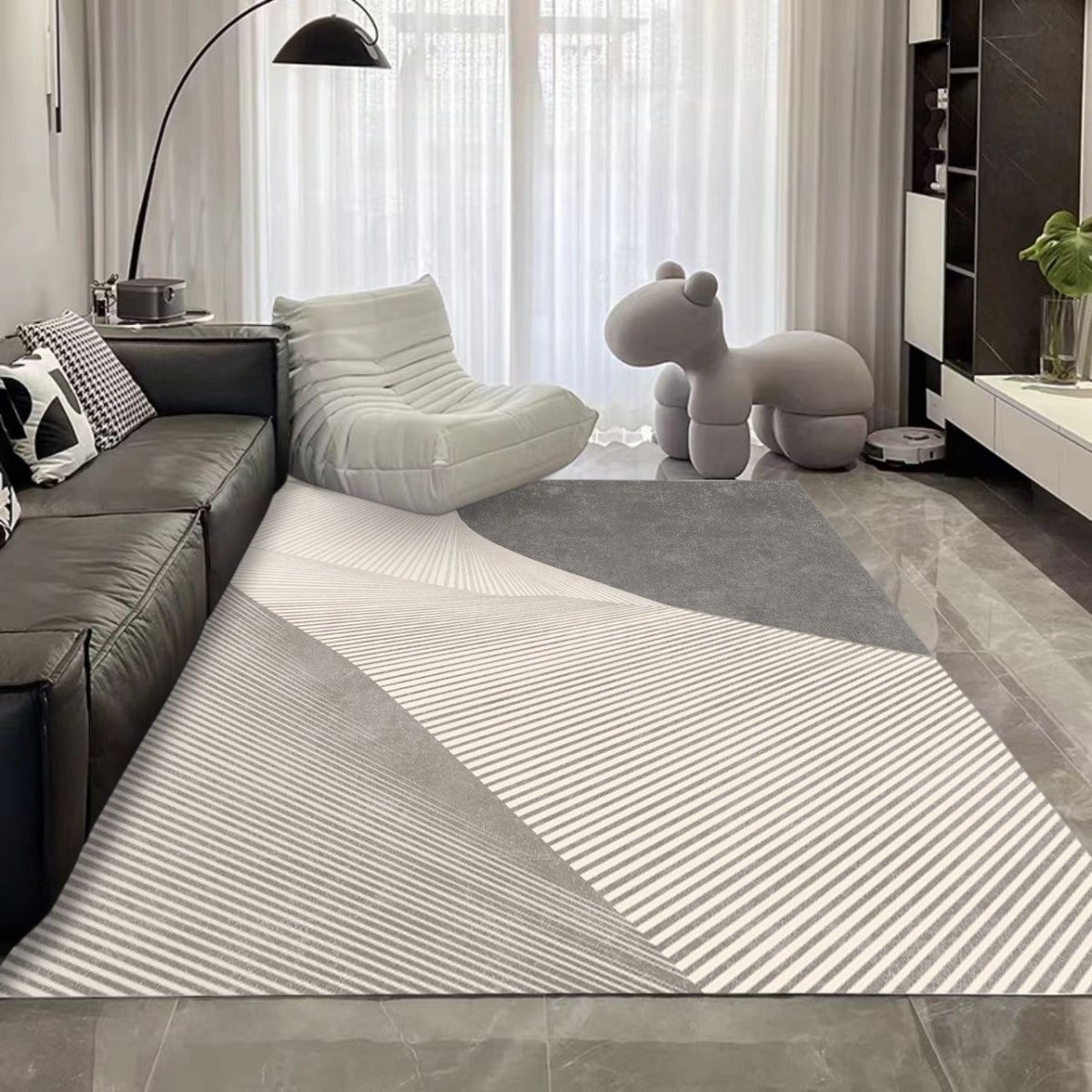 3360-265-36.88-GZX-Minimalist Solid Color Carpet Living Room Sofa Large Area Decorative Rug Bedroom Lines Polyester Thickened Furry Home Floor Mats