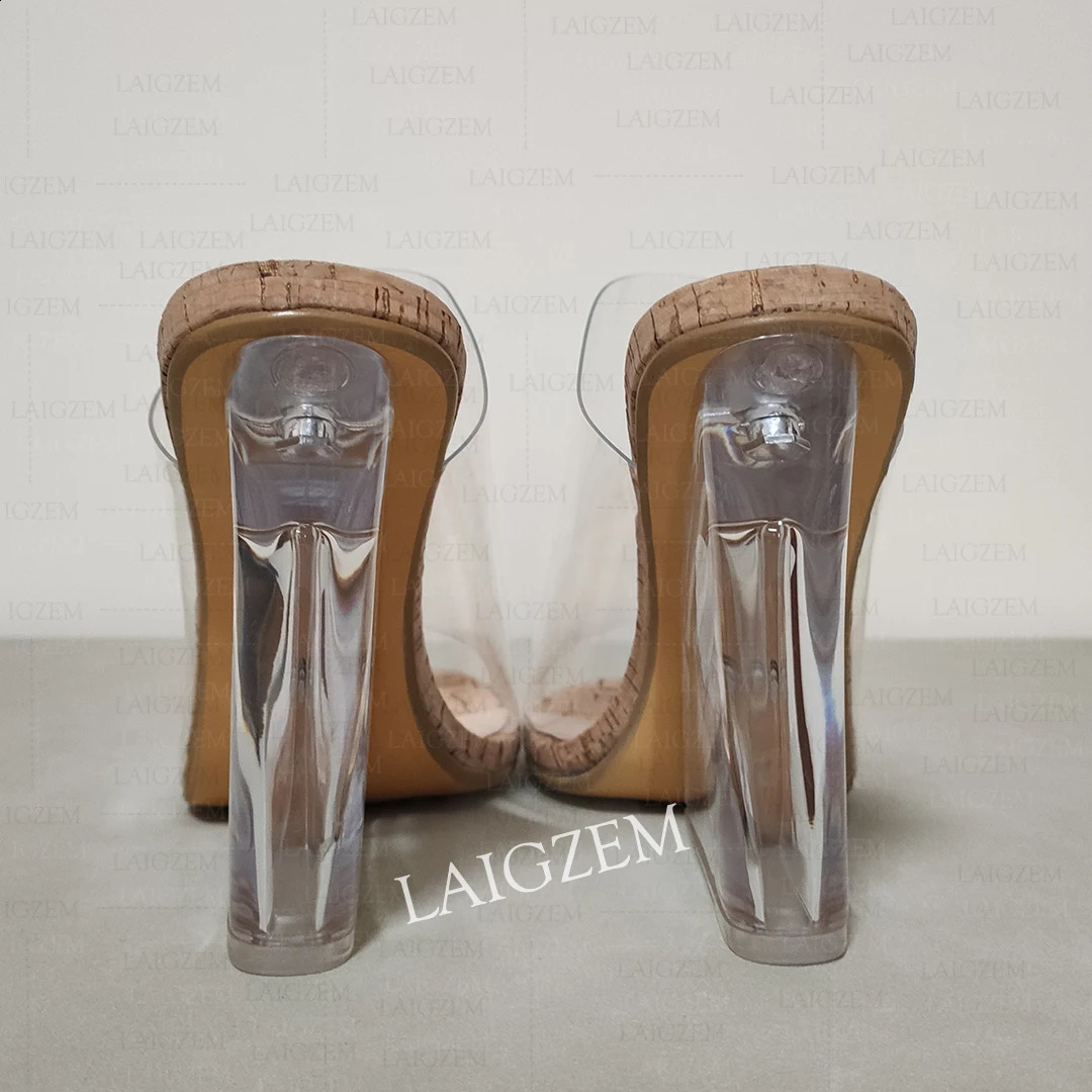 Yapo Women Pumps Wedges Peep Toe Slip On Clear PVC Ladies Clear High Heels Sandals Ladies Shoes Woman Large Size 41 43 45 47 241230