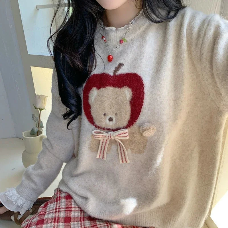 Deeptown Kawaii Sweaters Cartoon Women Harajuku Sweet Knitted Pullovers Autumn Winter Fashion Oversize Cute Aesthetics 241223