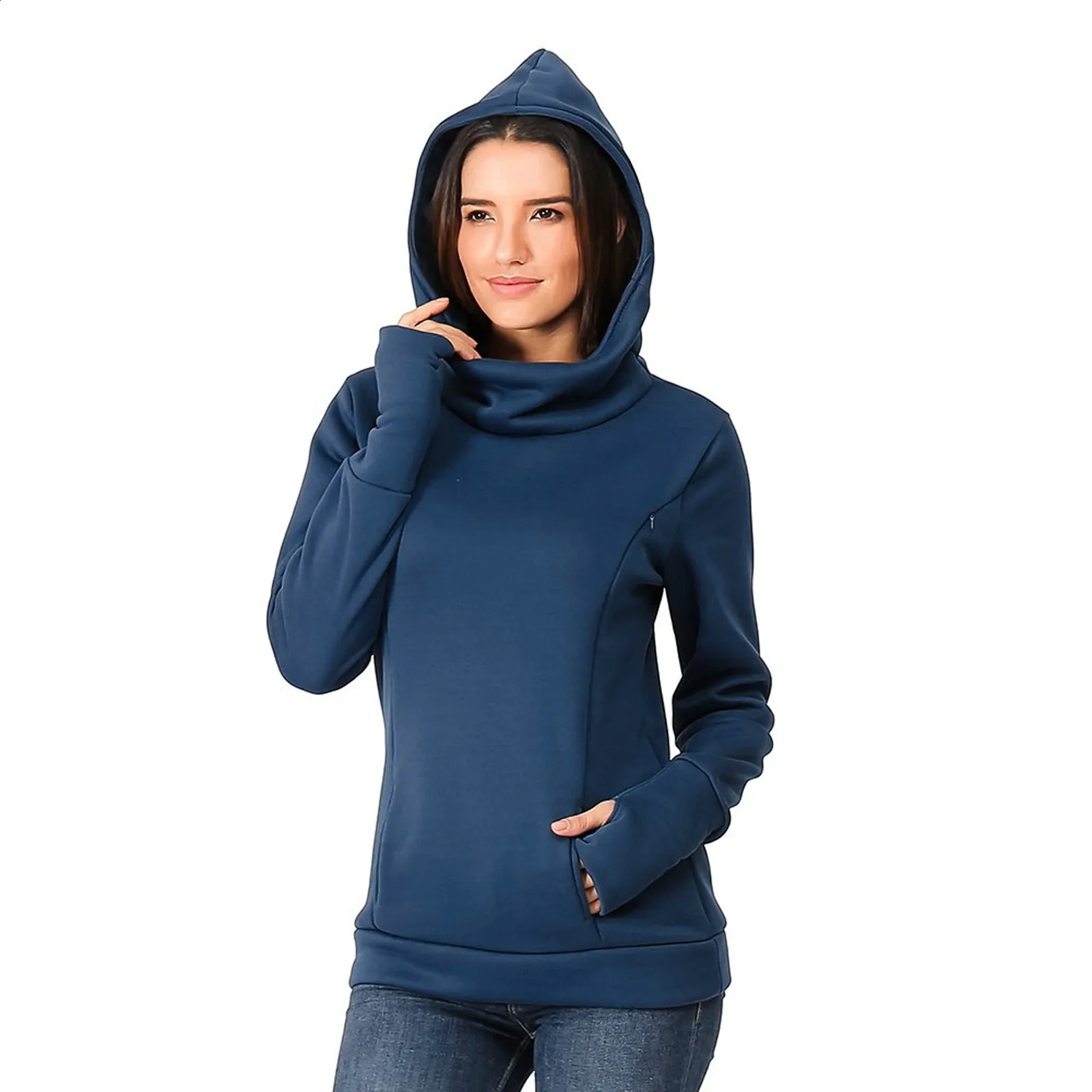 Maternity Medium Sleeves Breastfeeding Womens Hoodie Maternity Long Hooded Sweatshirts Maternity Fashionable Maternity Tops 241230