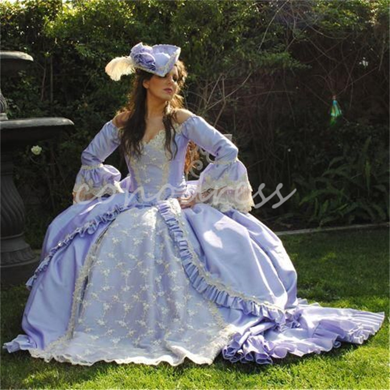 Marie Antoinette Lilac Medieval Prom Dress Rococo Victorian French Duchess Evening Dress Civil War Southern Renaissance Long Sleeve Formal Party Gown 