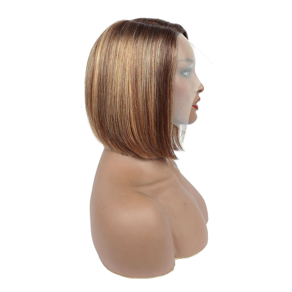 Lace Front Wig Cover T Shape Real Hair Wig Female T-Shaped Front Lace P4-27 Cross Piano Color Bobo Headset Kq2 Kq2