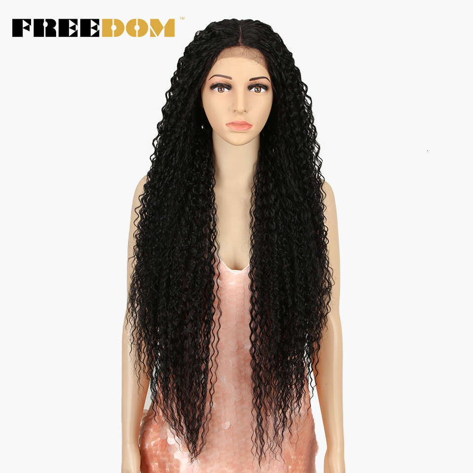 FREEDOM Front For Women Long Curly Hair 36 Inch Cosplay Wigs Blonde Ombre Heat Resistant Synthetic Lace Wig