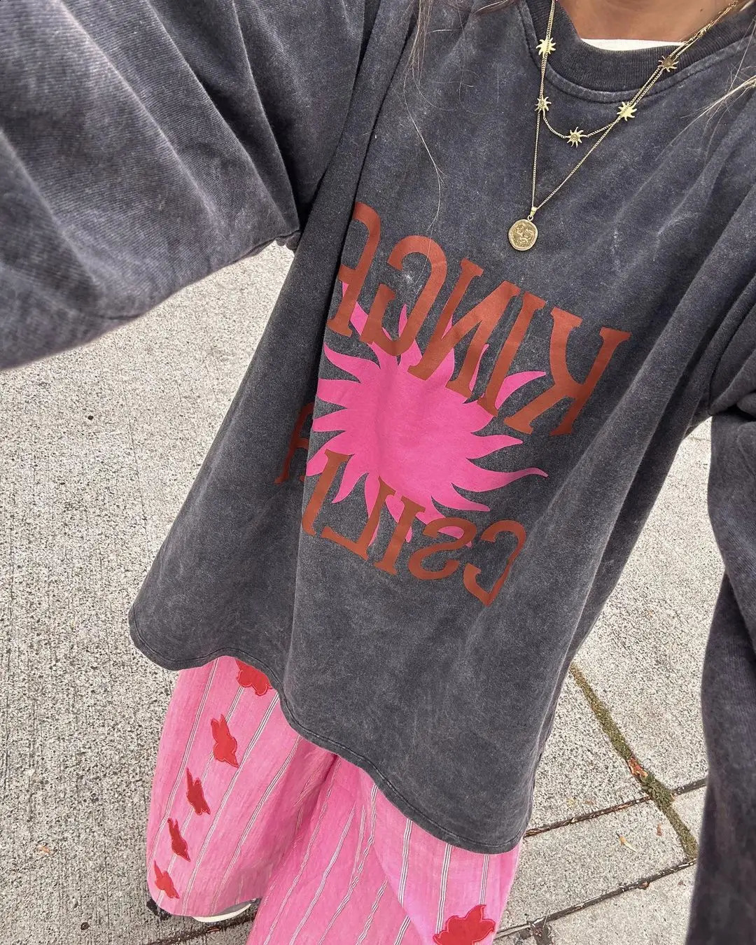 Harajuku Gothic Graphic T Shirts Autumn Streetwear Oversized Heavy Wash Long Sleeves Clothes Grunge Y2k Tops Goth Women Clothing 241224