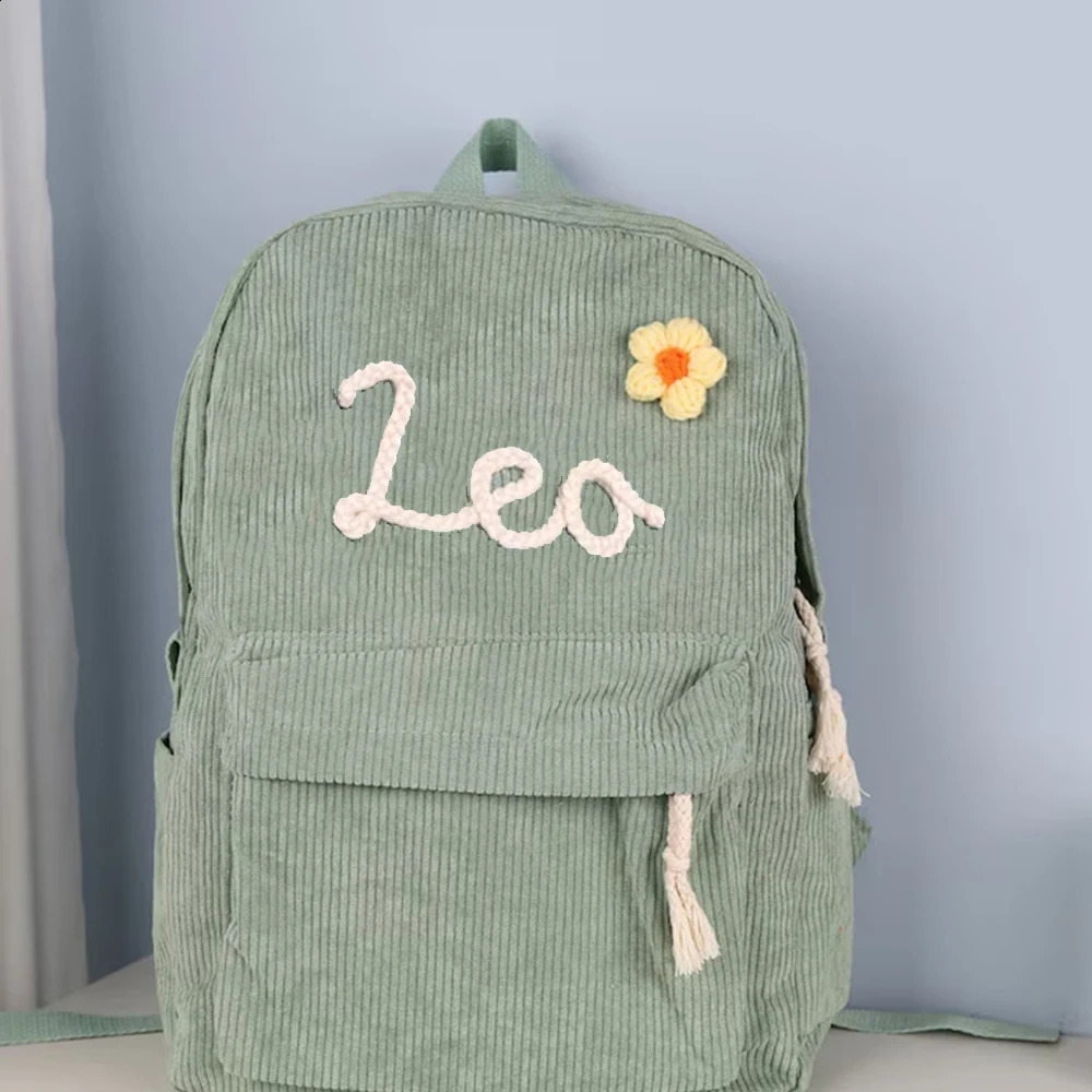 Handmade Corduroy Backpack Custom Embroidered Name Kids School Bags Personalized Toddlers Corduroy Backpack Child Gift Bag 241227