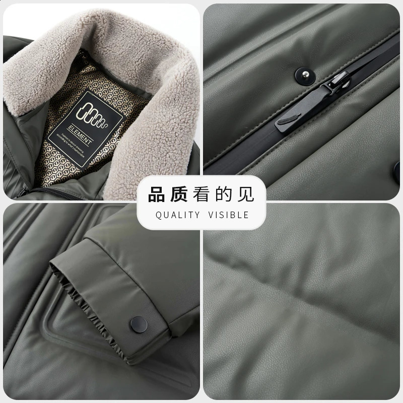 YX-6502 Mens Genuine Leather Down Jacket Winter Sheepskin Stand Up Collar Leather Jacket Casual Thick Warm Jacket Trend 250114