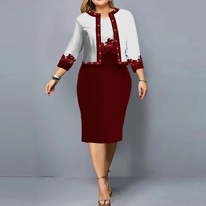 2 piece set Dress For Women 34 Sleeve Cardigan Tops And Wrapped Hip Suit Print Fashion Office Female Outfits Vestidos 241220