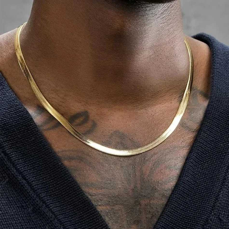 925 sterling silver 18K gold 4MM flat chain necklace suitable for womens luxurious and exquisite jewelry wedding gift necklace W241230