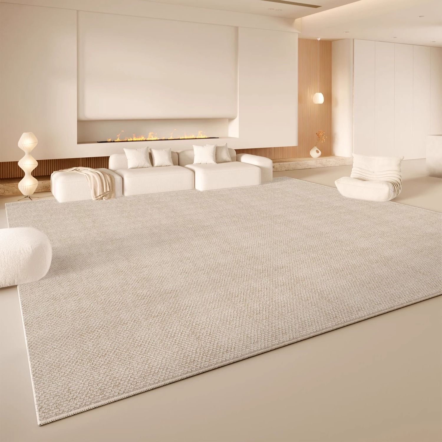 3730-360-49.99-PDD-Beige Minimalist Carpet Comfortable Refreshing Bedroom Rug Easy Care Waterproof Rugs