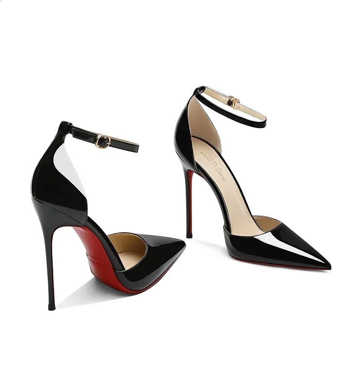 Nude colored professional high heels womens slim heels pointed toe sexy one line buckle wrapped sandals 241230